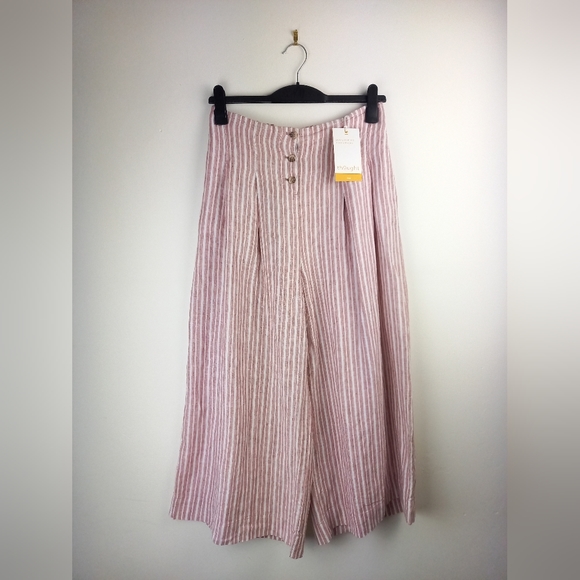 Thought Azalea Striped Pleated 100% Hemp Culottes in Blush Pink - Picture 2 of 8